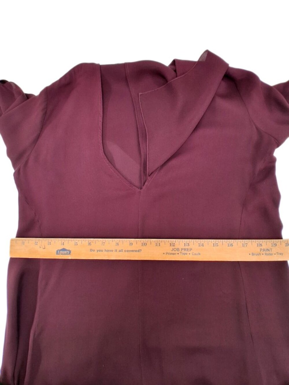 Morgane Le Fay Burgundy Silk Asymmetric V-Neck Draped Handkerchief Hem Dress M - Picture 13 of 15